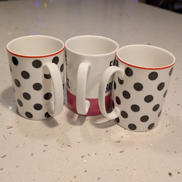 Kate Spade Mugs Set Of 3 Polka Dot And Eat Cake For Breakfast By Lenox - Picture 4 of 8